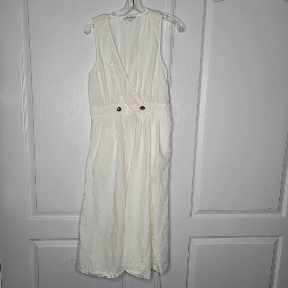 MADEWELL Linen Blend Button-Waist Wrap Midi Dress BROKEN ZIPPER NEEDS REPAIR